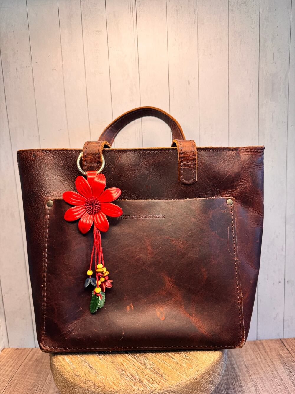 Red Summer Daisy Purse Charm Genuine Leather Summer Flower Bag Charm NEW!